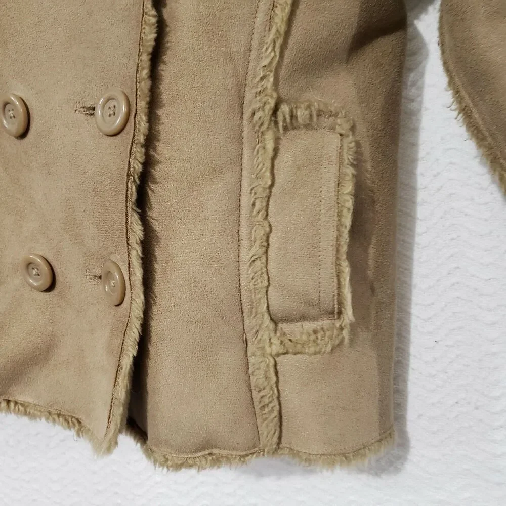 The Children's Place Beige faux suede and fur Coat jacket buttons Girls M (7/8)